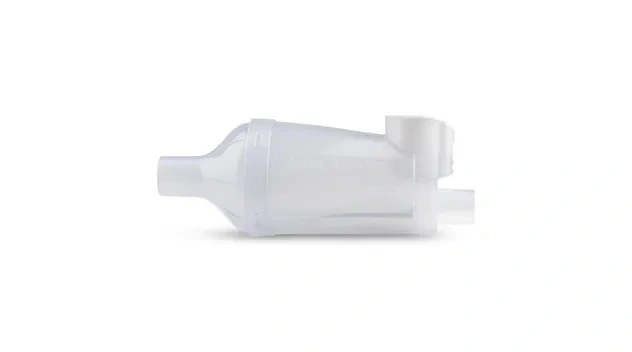 AeroChamber Mini angled horizontal, viewed from the left