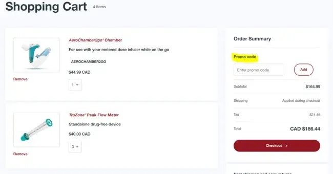 Shopping Cart Screenshot