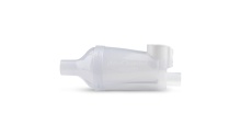 AeroChamber Mini angled horizontal, viewed from the left